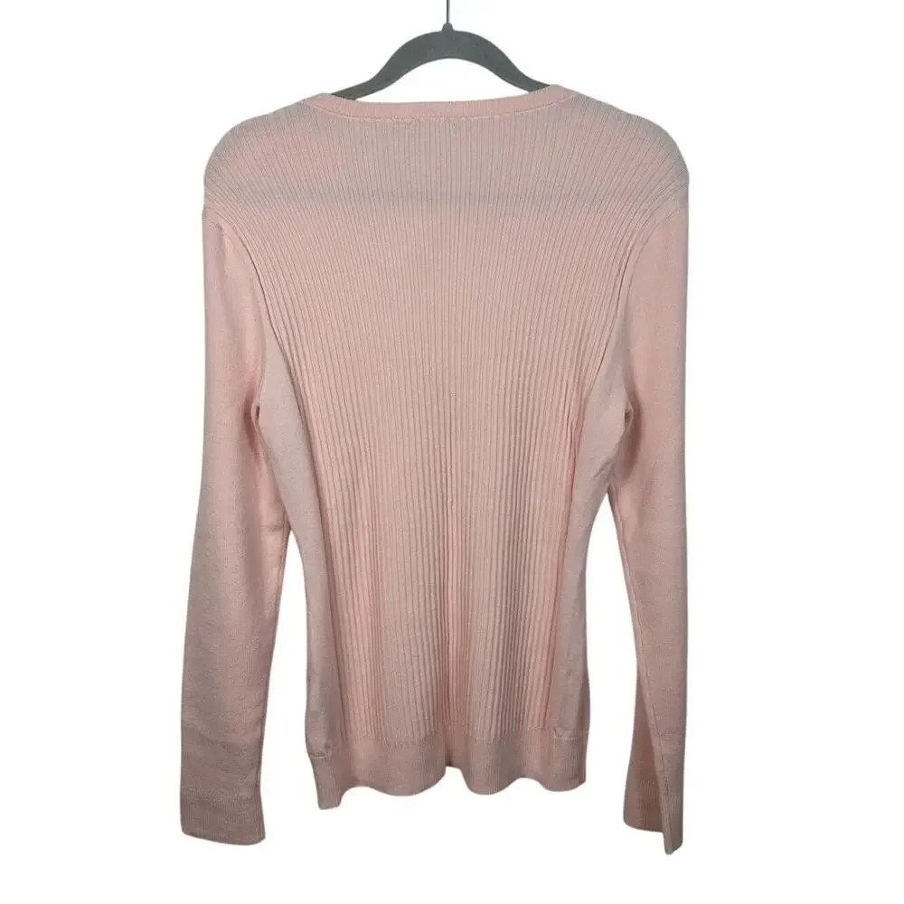 NWT J. McLaughlin Cotton Blend Seaspray Sweater Gold Button Size Large Pink